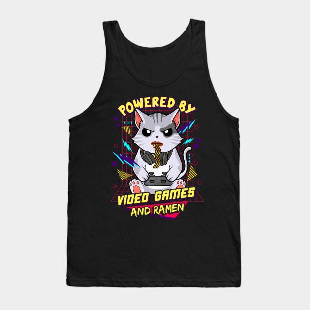 Powered By Video Games & Ramen Anime Cat Tank Top by theperfectpresents